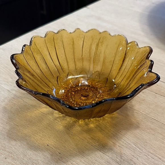 VINTAGE | Indiana Glass Amber Sunflower Bowl, Marigold Carnival Glass 7” 1930’s - Picture 5 of 11